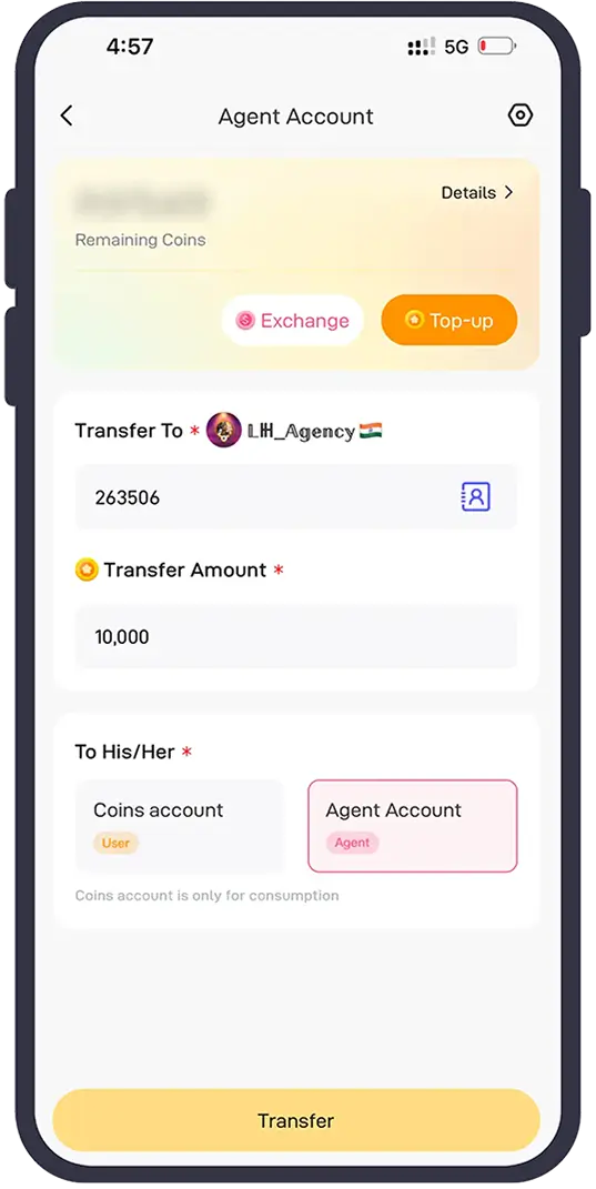 Screenshot of the dashboard for a Poppo Agent and Coin seller