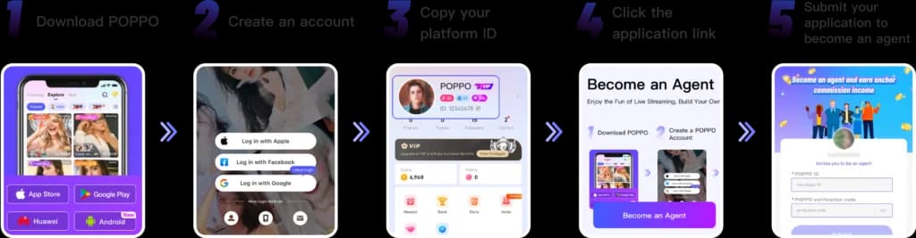 Download the Poppo Live App and Submit your application to become an Agency